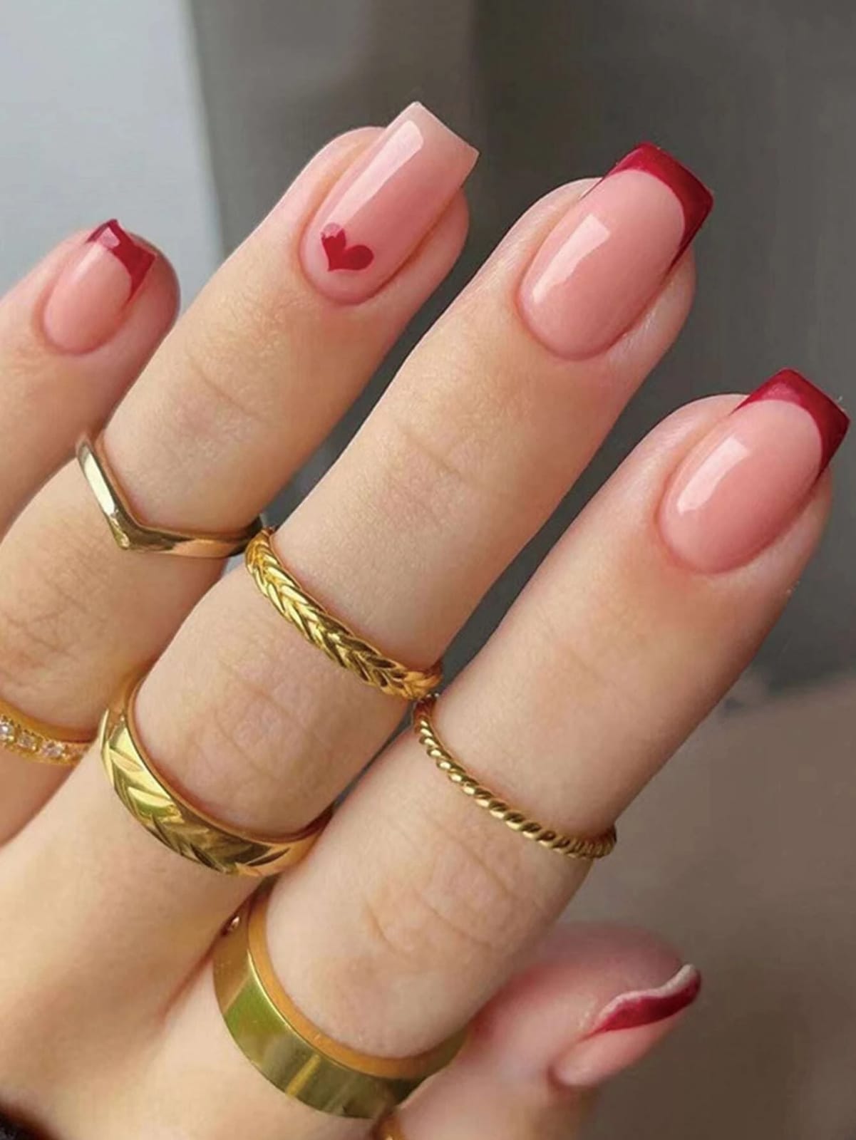 French Style Red Fake Nail,