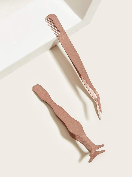 2pcs Solid Eyelash Tweezers