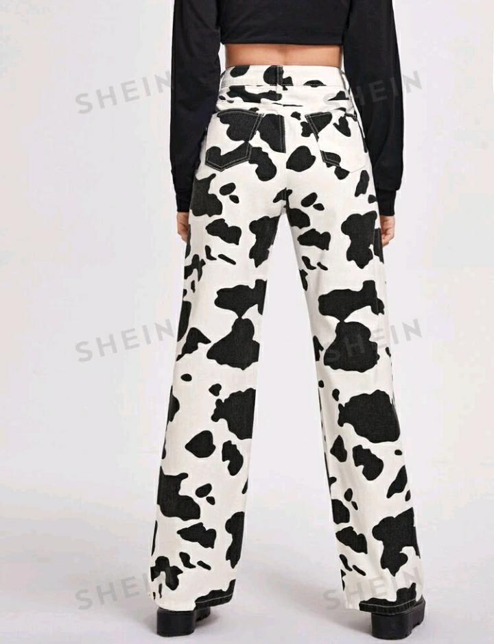 Cow Print Wide Leg Jeans